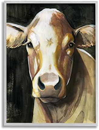 Sumbell Industries Rustic Hereford Portreate Portreate Country Farm Farm Cow Sainting Grey Dramed Wall Art, 24 x 30, тен, тен