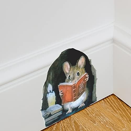 Волбест 3д Глушец Дупка Ѕид Налепници 3 парчиња Глувчето Читање Книга Во Ѕид Налепници - Вода Доказ Смешни Ѕид Налепници За Спална