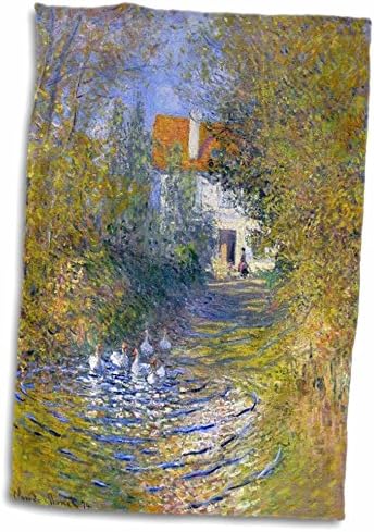 3drose print of Monet Painting Geese in the Creek - крпи