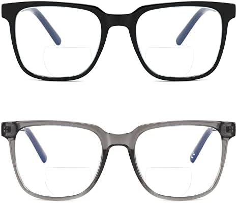 КАФИРЛО преголеми очила за бифокално читање мажи жени жени со сина светлина компјутерски читатели немаат линиска чиста широка рамка