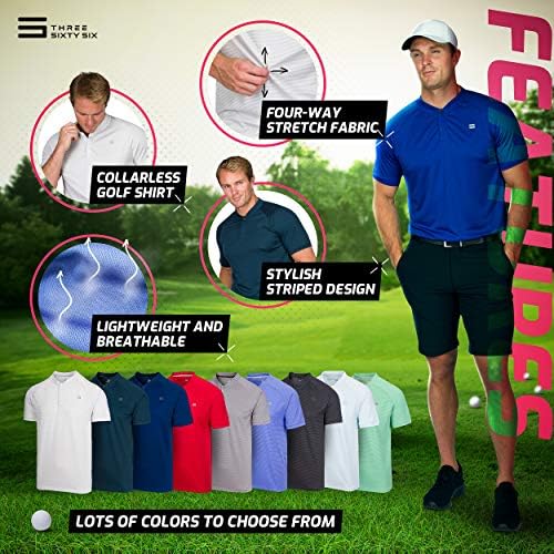 Три шеесет шеесет кошули за голф без јаки за мажи - машко суво вклопување поло, лесен и дише