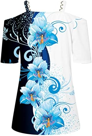 Студените врвови за туники за ладно рамо за жени со цвеќиња за печатење со цвеќиња zip v вратот со кратки ракави блузи летни обични