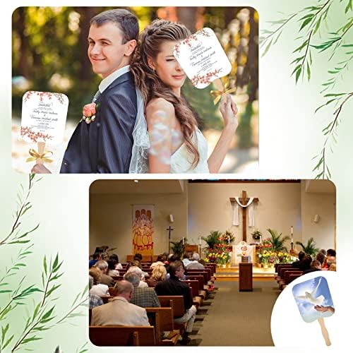 Supkiir Hand Hold fansубители на црквата, комплет за вентилатори на хартија од DIY 50 парчиња празно бело картон со 25 парчиња дрво