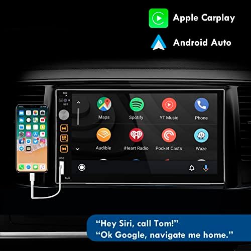 Двоен Дин автомобил стерео компатибилен со Apple CarPlay & Android Auto - 7 радио екран на допир со резервна камера и линк за