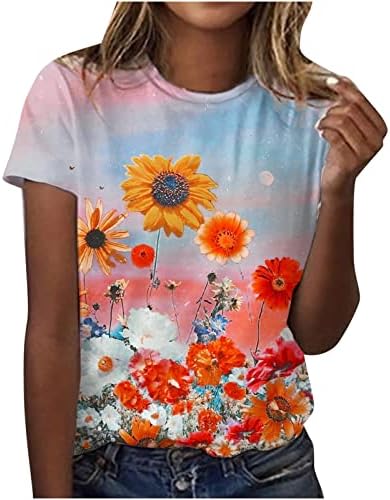 Блуза женска летна есен облека кратки ракави екипаж памук цветна графичка лежерна блуза за девојчиња 3U 3U
