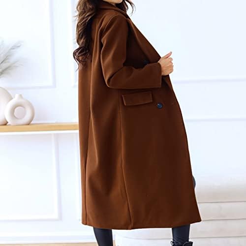 Долги палтови за ровови за жени волна палто блуза со двојно гради со двојно гради, лапел јакна Класичен фенси палто
