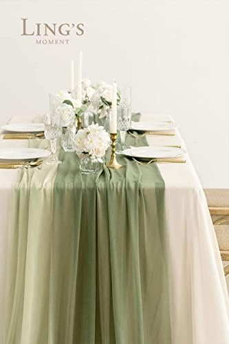 Моментот на Линг, Sage Green & Campsite шифон како тркач на маса 30 x 120 за sweetheart маса свадбена венчаница за невестински декорација