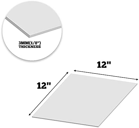 Проширен ПВЦ лист - Лесна ригидна пена - 3мм - 12 x 12 инчи - бело - идеално за сигнали, дисплеи и печатење со дигитално/екран