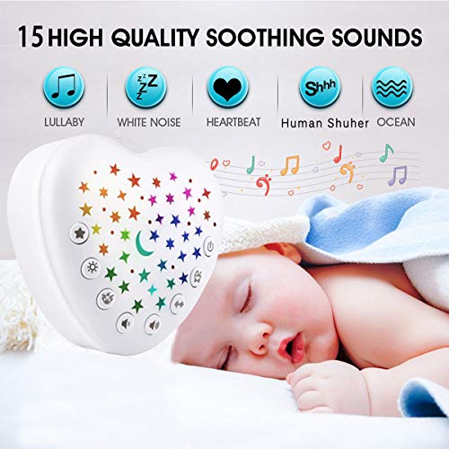 Белеста A13 Бела машина за бучава и бебешки сон со 15 смирувачки звуци и проектор starвезда ноќно светло, сензор за плачење, литиумска