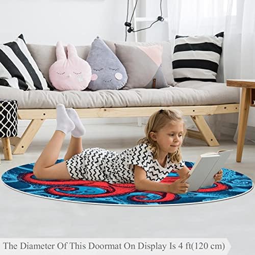 Llnsupply Детска килим 4 метри големи килими за тркалезно подрачје за девојчиња бебе бебе - црвен октопод, домашен декор преклопен