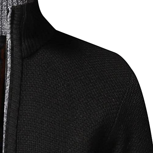 Мажи класичен целосен патент плетен кардиган случајна држач за јака, руно, наредени џемпери, тенок вклопат зимски топол густ џемпер