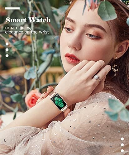 YYKY Smartwatch Womens Gold, Елегантен Фитнес Часовник За Android/iOS, IP68 Водоотпорен/Отчукувањата На Срцето/Следење На Спиењето/Педометар/СМС