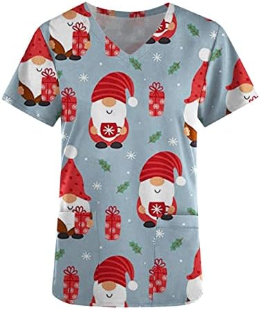 Bristisенски божиќни кошули со кратки ракави Смешни слатки празници за празници V вратот меки џебови Нова Година работна облека