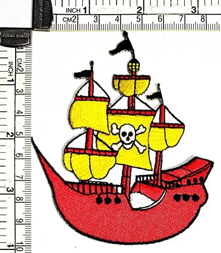 Кленплус Црвен Пиратски Брод Цртан Филм Везено Железо На Шие На Значка За Фармерки Јакни Капи Ранци Кошули Налепница Брод Брод Апликации