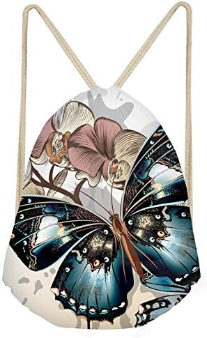 Покајакули пеперутка Цвет за печатење торба за женски девојки, лесна торба за влечење на салата за плажа на отворено, беж