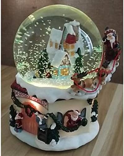 Гуангминг - 100мм Божиќен снежен свет, зимска сцена што се врти музички воден фенер снегулки што летаат сјај украс, Дедо Мраз и ирваси, Подарок