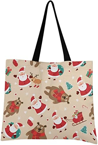 VisesUnny Women Extrage Toge Tote Tage Santa Claus deerbear подарок рамо торби дами плажа патувања за еднократно намирници