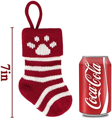 Божиќни мини чорапи на Лимбриџ, 7 инчи плетени божиќни чорапи украси за одмор, 6 пакувања Божиќни чорапи, бургунд, слонова коска