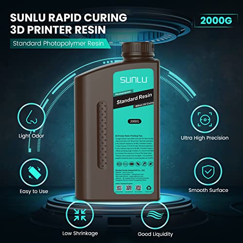 Смола на печатачот Sunlu 3D, 2000G стандарден фотополимер 405NM УВ лекувана смола за 4K/8K LCD/DLP/SLA смола 3Д печатач и Sunlu 3D