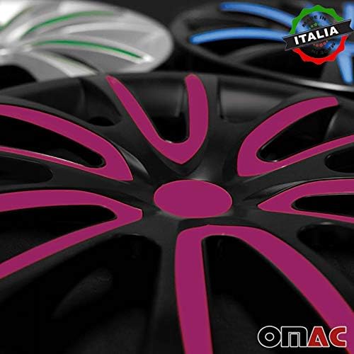 Hubcaps OMAC 16 инчи за Kia Optima Black and Violet 4 компјутери. Покривање на бандажи на тркалото - капачиња за центри - Замена на надворешната