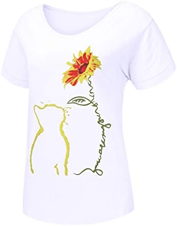 Bmисигм женски кратки ракави кошула летни блузи мачки лабава маица памучна кошула