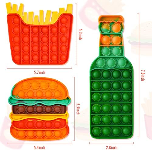 Nitoy 3-пакет силиконски притисок поп меур фидигетски играчки, форми на брза храна сензорни играчки за намалување на стресот