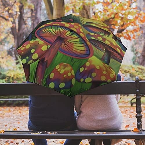 Магија Иридентни Печурки Патување Чадор Издржлив Ветроупорен Преклопен Чадор За Дожд Пренослив Чадор Автоматско Отворање И Затворање