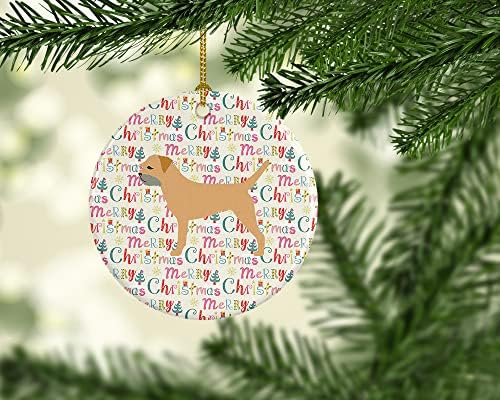 Богатства на Каролина WDK1836CO1 Граничен териер Среќен Божиќен керамички украс, разнобоен, украси за новогодишни елки, виси украс за Божиќ, празник,