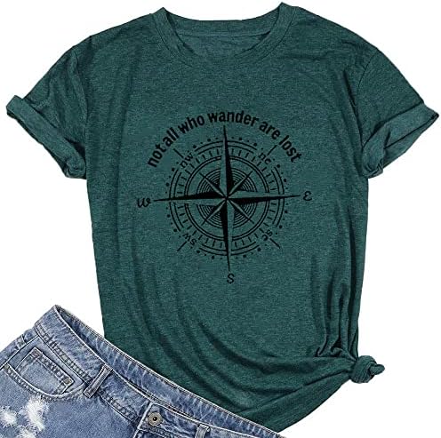 Жените не сите што талкаат се изгубени кошули за вежбање маица летни смешни писма компас графички обични врвови атлетски мета