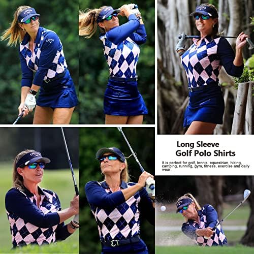 Sonevenенски женски долг ракав голф Поло кошули Влага, Брзо сув сув полу-зип пулвер, атлетски тренинг, шарени врвови на врвови