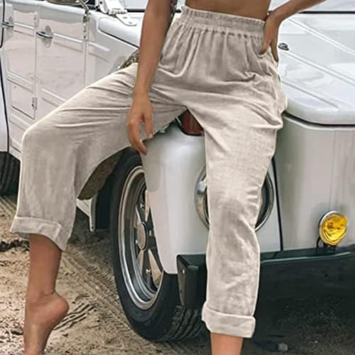 Shengxiny Women'sенски директни панталони Обични лабави постелнина панталони панталони со џебови цврсти дневни постелнини џемпери