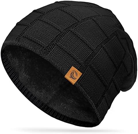 Урековер Бејни капи за мажи жени - црна зимска капа со меко руно наредено плетено тобоган топло капаче за скијање порибување