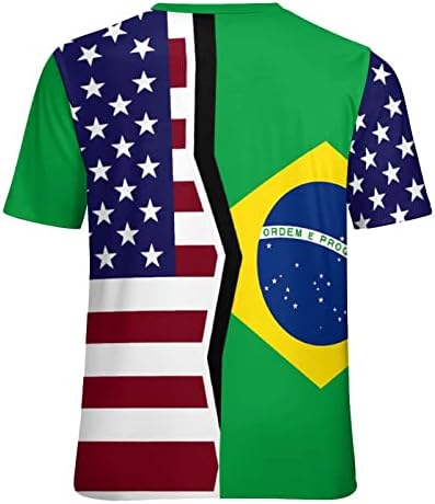 Американско И Бразилско Знаме Машка Маица Со Кратки Ракави Маица За Вратот На Екипажот Редовни Фит Блузи