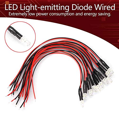 LED диода жичен, LED диода жичен, 10PCS 12V 5MM LED светло за емитување на диоди жичен LED светлосен кабел 20см 0,06W LED светлово