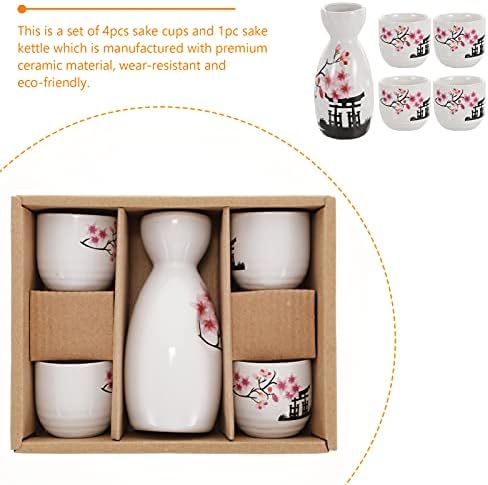 Pretyzoom Wiskey Set Sake Pot Set јапонски стил порцелан топло саки сет шише и 4 парчиња чаши за чаши подарок за пријател модерно домаќинство