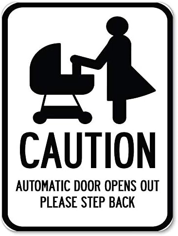Внимание-Се Отвора Автоматска Врата Ве Молиме Чекор Назад Со Графички | 18 Х 24 Тешки Алуминиум Рѓа Доказ Паркинг Знак | Заштита