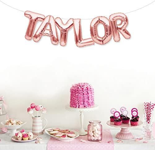 Забава засекогаш Тејлор Балон Банер Голем 16 Инчен Розово Злато Фолија Балони Букви Име За Жени И Девојки Украси За Роденденски Забави
