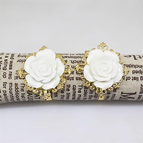 Renslat 6-парчен салфетка прстен бела роза украс прстен за салфетка забава свадба банкет салфетка крпа декоративна тока