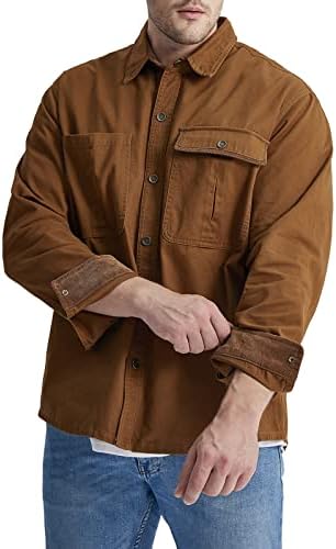 Liangtuohai us големина машка работна облека измиена памук плус големина лабава цврста боја лаппел машки долги ракави кошула јакна