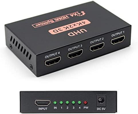 HDMI Splitter 1x4, Sorthol 1 во 4 Out HDMI Splitter Audio Video Distributor 3D & 4K x 2K Box за HDTV, STB, PS3, PS4 Pro Blu-ray DVD DVD плеер,