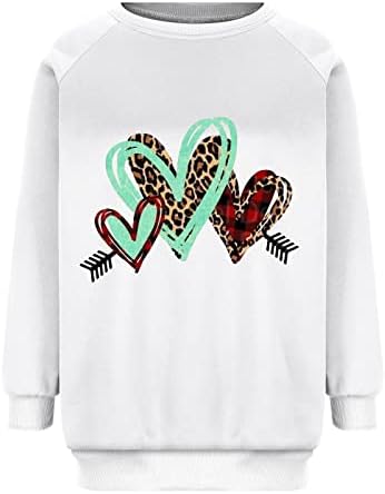 Lmsxct Жените Леопард Карирани Љубов Срце Графички Дуксер Среќен Денот На Вљубените Пуловер Блузи Симпатична Долги Ракави Екипажот