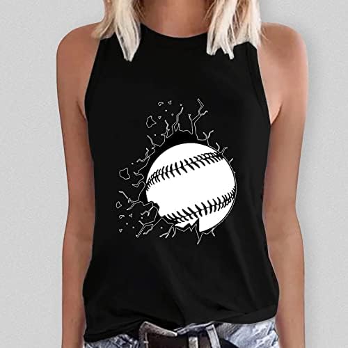 Атлетски врвни жени лабава жени лето обична бејзбол резервоар за бејзбол врвен ракав за ракав врат -елек врвен памук