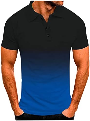XXBR MENS POLO кошули градиент Голф врвови лето краток ракав Хенли копче со кој се собере спортски тениски мускулен обичен маица
