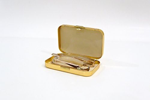 Преклопни очила за читање злато рамка мала компактна моќност на метална кутија +3,00