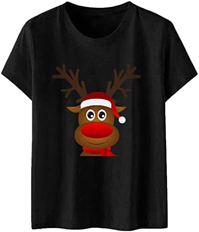 Christmasените Божиќни врвни жени Божиќно печатење О-врат Краток ракав блуза врвови маички маица тенок фит кошули спортска кошула