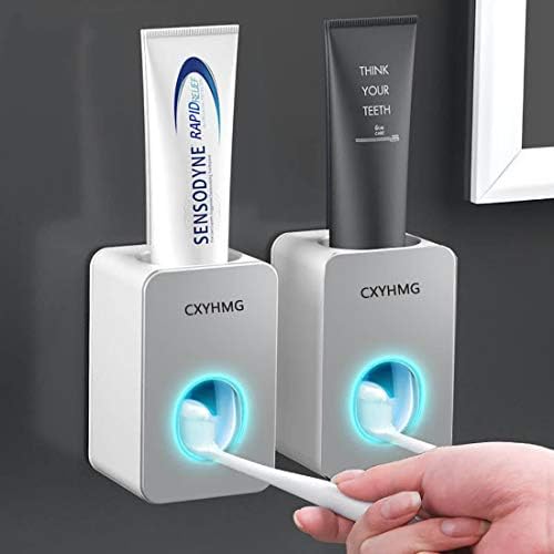Cxyhmg диспензерот за паста за заби, 2 парчиња автоматски паста за заби, додатоци за бања за бања за деца и семеен туш.