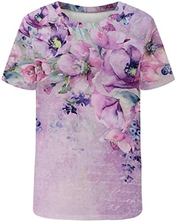 Женски цветни врвови со кратки ракави екипаж, маичка со тимови, печатени обични лабави блузи, основни летни трендовски удобни туники