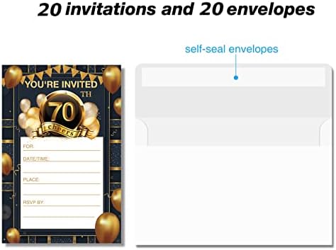 Покани за 70 -та роденденска забава на yigaue Real Gold Foil, уште во 1953 година, поканува црно -злато сјај 70 -ти покани за