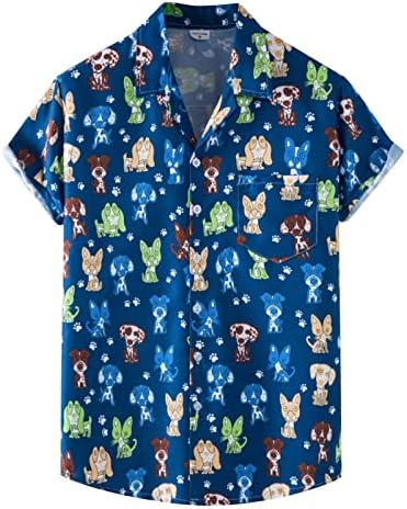 Beuu Хавајски кошули за мажи, лето копче за кратки ракави надолу со маица Тропски бохо печатење опуштено вклопување на плажа