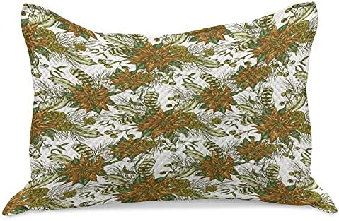 Ambesonne гроздобер плетен ватенка перница, континуиран носталгичен стил ботаничка шема со цвеќиња борови конуси, стандардна обвивка за перница